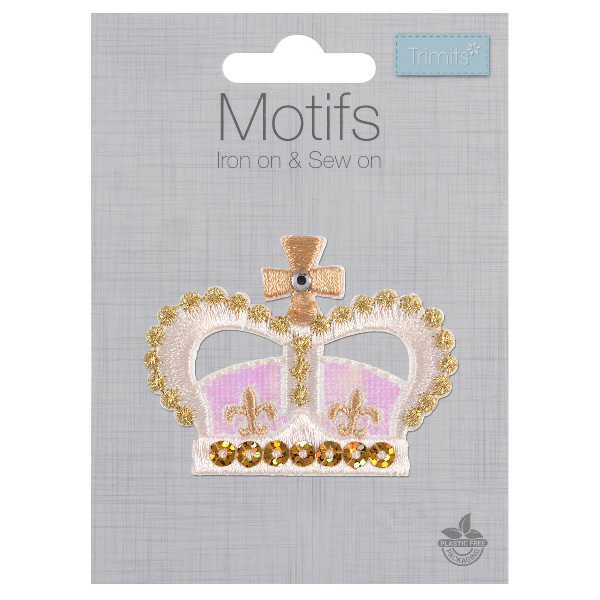 Crown shaped decorative embroidered patch with gold sequins