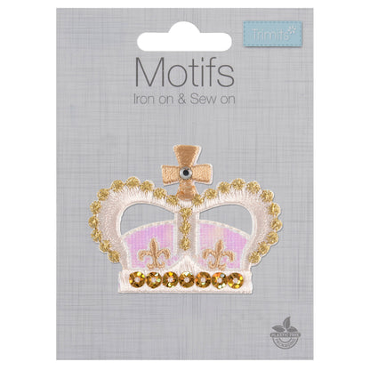 Crown shaped decorative embroidered patch with gold sequins