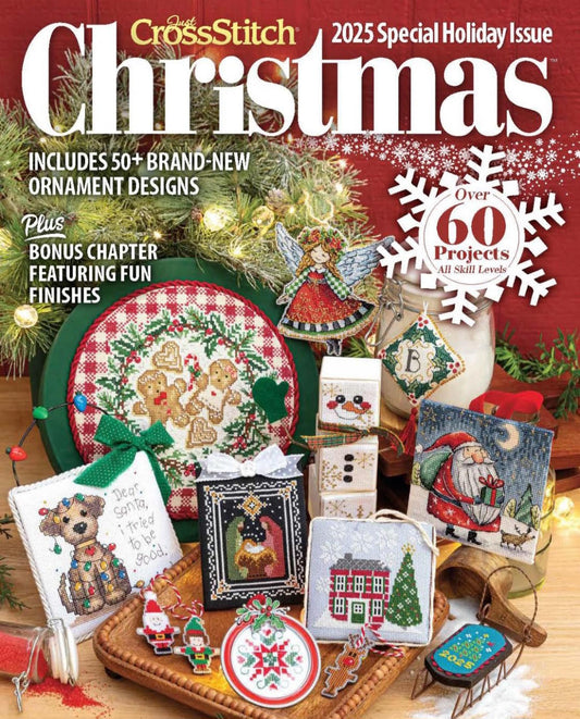 CrossStitch magazine cover featuring Christmas-themed cross-stitch patterns and ornaments.